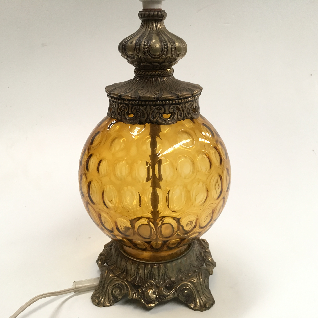 LAMP, Base (Table) - 1970s Amber Bubble Glass and Brass
